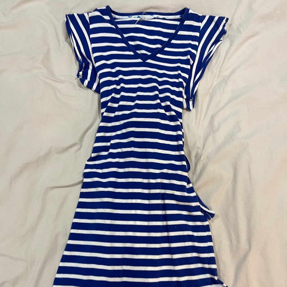Blue Striped V Neck Dress XS